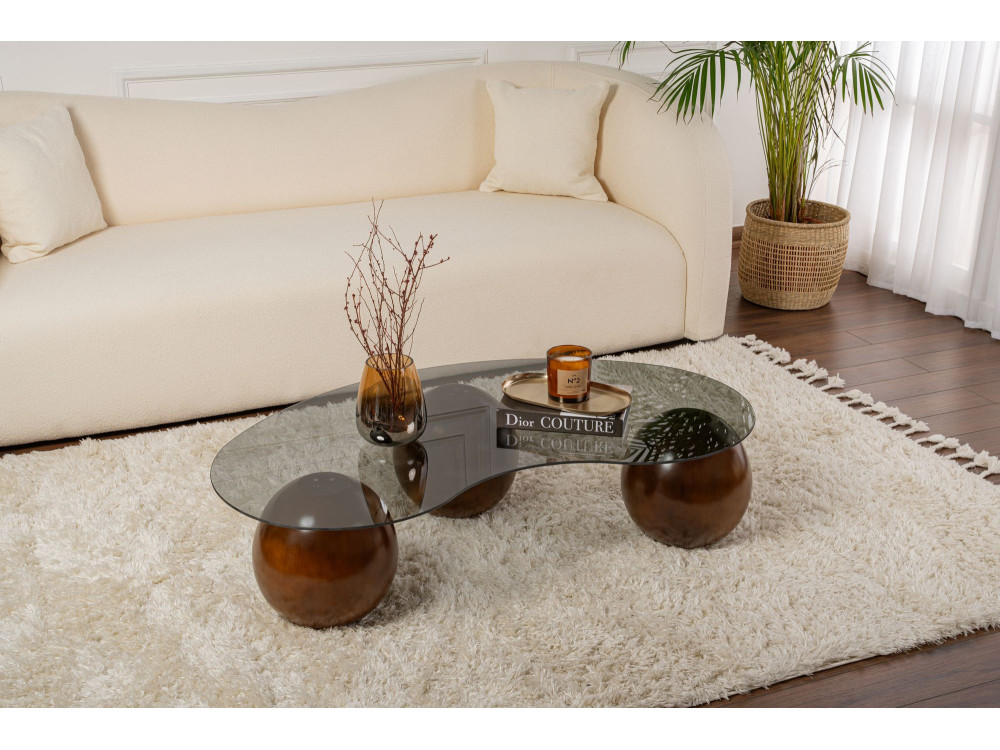 Sphere" glazen salontafel - 120 x 70 x 30 cm - Bruin