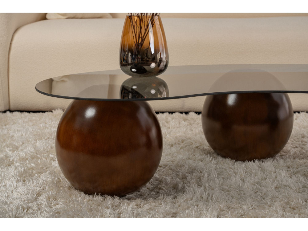 Sphere" glazen salontafel - 120 x 70 x 30 cm - Bruin
