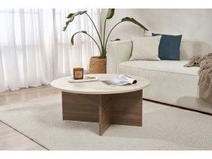 Houten salontafel "Soleil" - 90 x 90 x 40 cm - Travertin 2