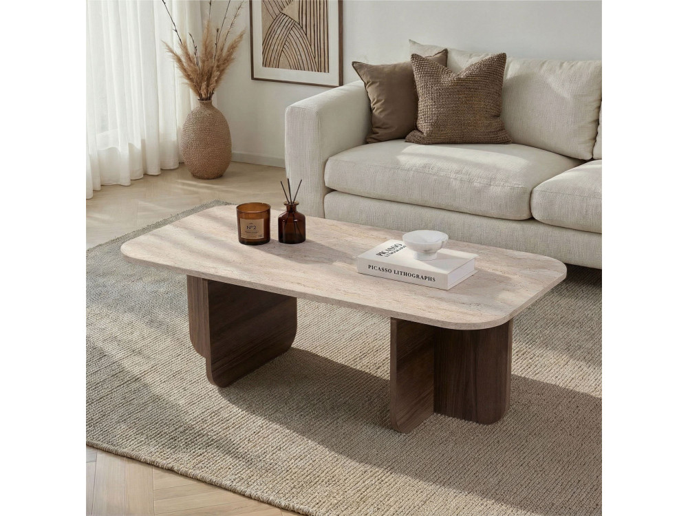 Houten salontafel "Akira" - 120 x 60 x 41 cm - Travertin