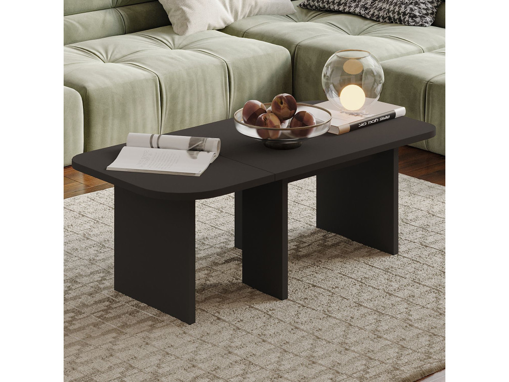 Iris" houten salontafel set - 90 x 45 x 35 cm - Antraciet grijs