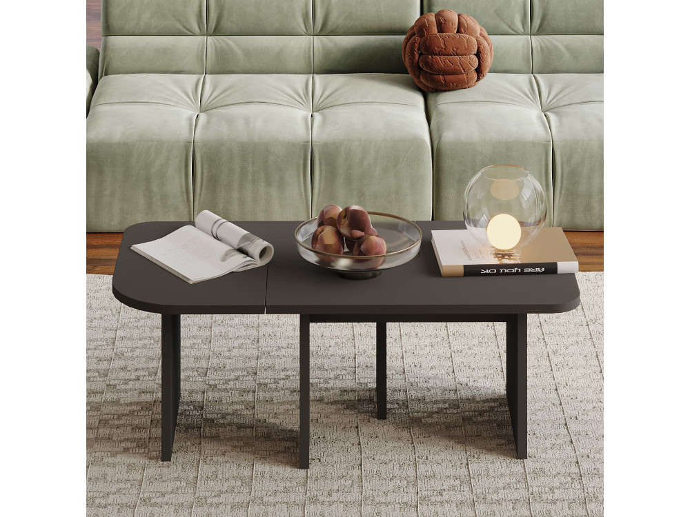 Iris" houten salontafel set - 90 x 45 x 35 cm - Antraciet grijs