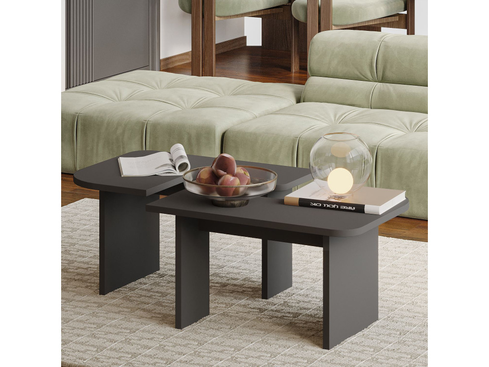 Iris" houten salontafel set - 90 x 45 x 35 cm - Antraciet grijs
