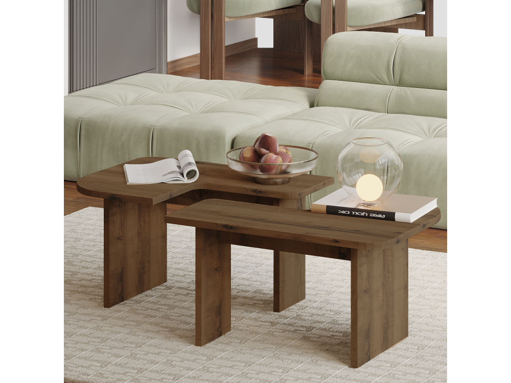 Iris" houten salontafel set - 90 x 45 x 35 cm - Bruin