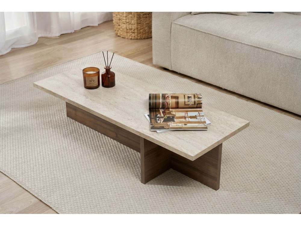 Harbor" houten salontafel - 120 x 45 x 30 cm - Travertin