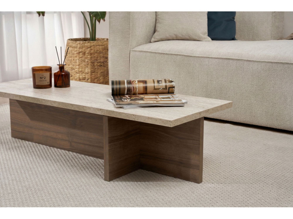 Harbor" houten salontafel - 120 x 45 x 30 cm - Travertin