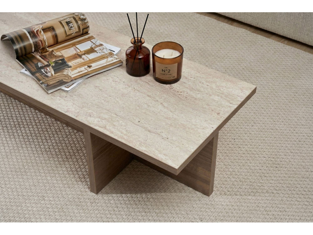 Harbor" houten salontafel - 120 x 45 x 30 cm - Travertin