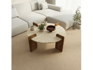 Houten salontafel "Avoure" - 90 x 90 x 35 cm - Travertin 2