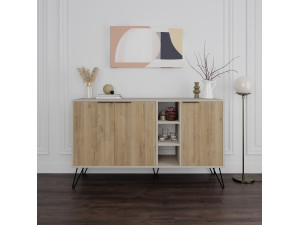 Houten dressoir "Clara" - 142 x 36 x 83 cm - Zandsteen 2