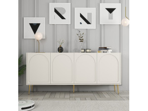 Houten dressoir "Lyon" - 180 x 35 x 80 cm - Crème, Goud 2
