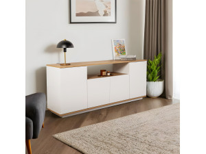Houten dressoir "Arista" - 180 x 44,5 x 75 cm - Wit / Cadiz Eik 2