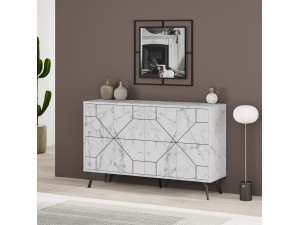Houten buffetkast "Dune" - 123 x 35 x 62 cm - Wit gemarmerd 2