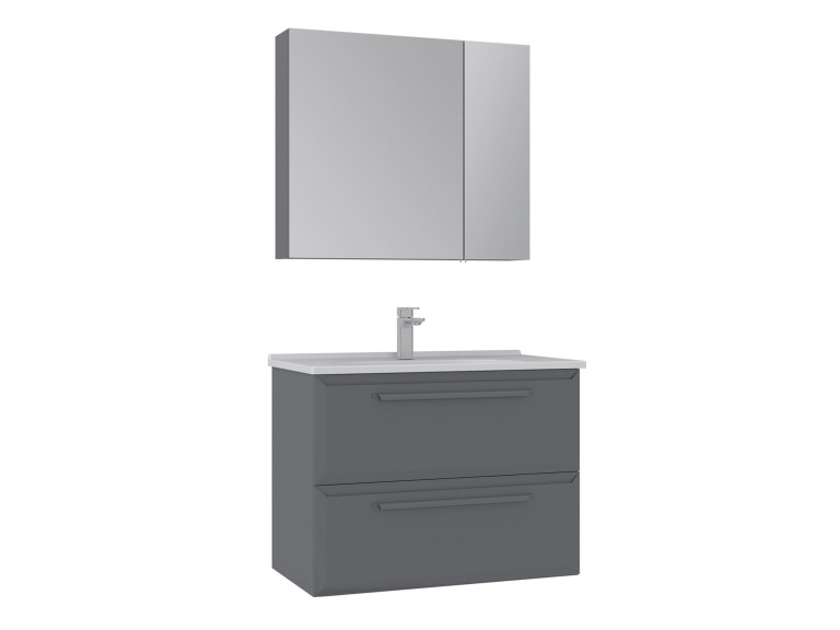 Wastafelmeubel met spiegel (2-delig) "Nuvola 80 v2" - 80 x 50 x 62 cm - Grijs