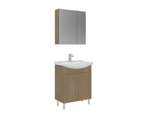 Wastafelmeubel met spiegel (2-delig) "Purus 65" - 65 x 50 x 83 cm - Eiken