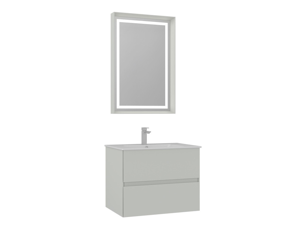Wastafelmeubel met spiegel (2-delig) "Nest 71 v2" - 71 x 51 x 55 cm - Matte Cashmere
