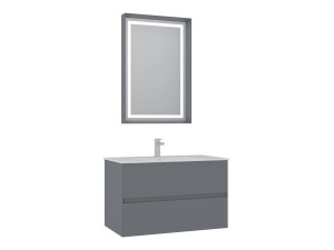 Wastafelmeubel met spiegel (2-delig) "Nest 91 v2" - 91 x 51 x 55 cm - Matgrijs