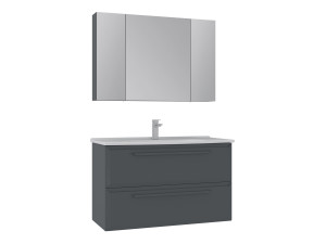 Wastafelmeubel met spiegel (2-delig) "Nuvola 100 v2" - 100 x 50 x 62 cm - Antraciet