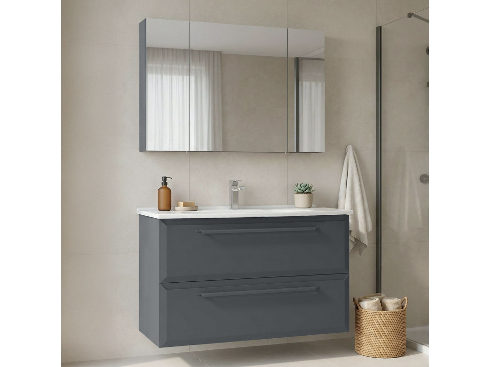 Wastafelmeubel met spiegel (2-delig) "Nuvola 100 v2" - 100 x 50 x 62 cm - Antraciet