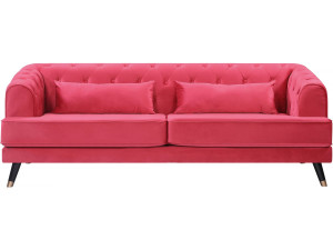 Bank bankstel meubel velours fluweel "Gloria" - 216 x 86 x 76 cm - 3 zits - Rood 2