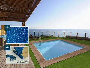 Rechthoekig houten zwembad "Caimans 140" - 4,10 x 3,00 x 1,39 m + 180 µ noppenfolie - winterafdekking 280 g/m² 2