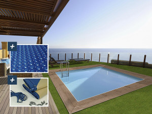 Rechthoekig houten zwembad "Maldives" - 3,20 x 3,20 x 1,24 m + 180 µ bubbelfolie - 280 g/m² winterafdekking 2
