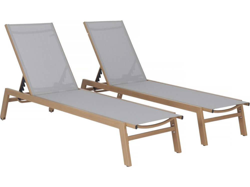 Set van 2 "Elysia" houtlook aluminium ligstoelen - Lichtgrijs