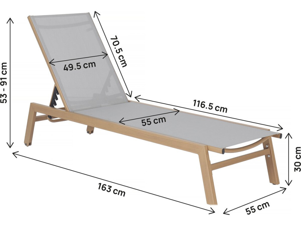 Set van 2 "Elysia" houtlook aluminium ligstoelen - Lichtgrijs