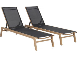 Set van 2 "Elysia" aluminium ligstoelen met imitatiehout - Zwart