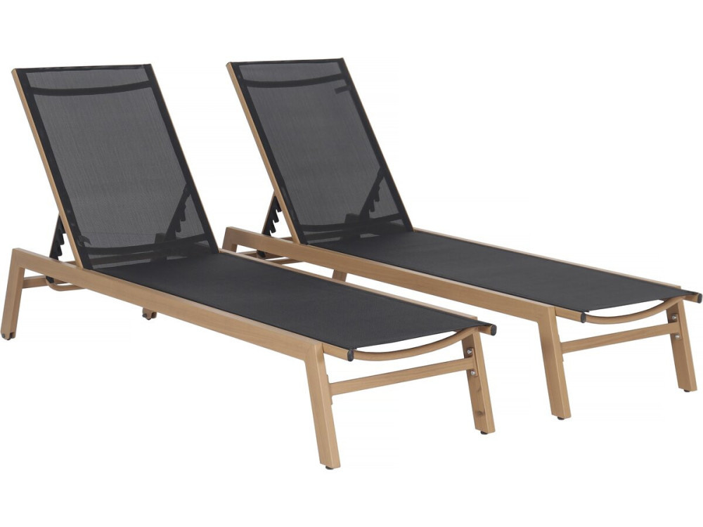 Set van 2 "Elysia" aluminium ligstoelen met imitatiehout - Zwart