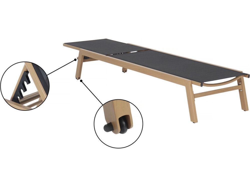 Set van 2 "Elysia" aluminium ligstoelen met imitatiehout - Zwart