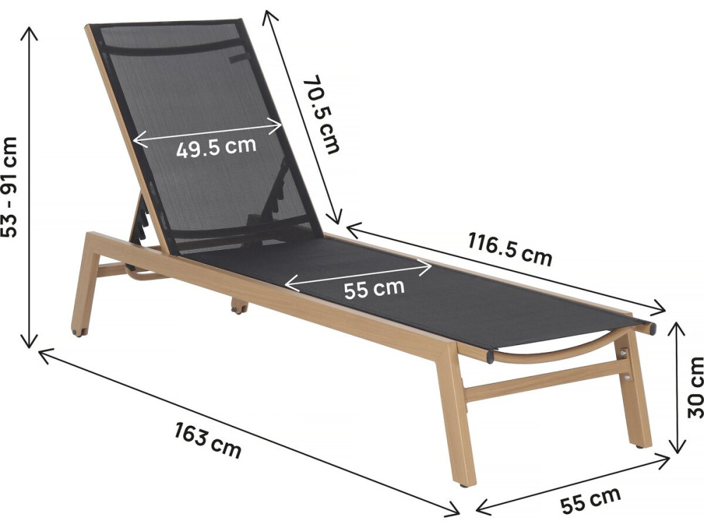 Set van 2 "Elysia" aluminium ligstoelen met imitatiehout - Zwart