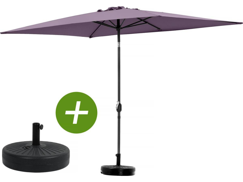 Parasol tuin tuinparasol "Sol 2" - Rechthoekig - 2 x 3 m - Paars + inclusief parasolvoet tegel / parasoltegels