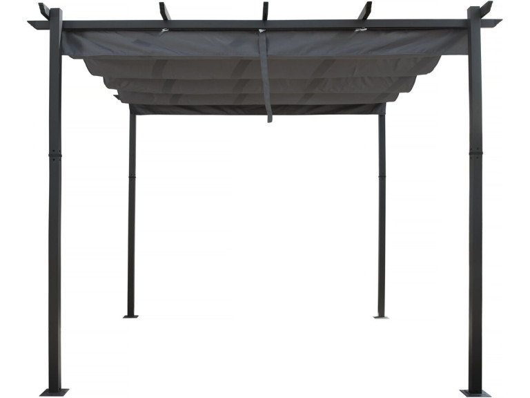 Pergola terrasoverkapping aluminium harmonicadoek schaduwdoek zonwering verstelbaar  - 3 x 4 m - Grijs