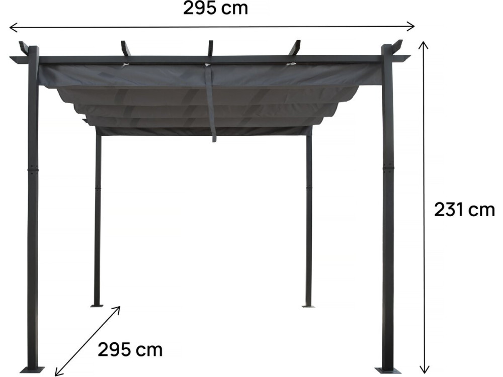 Pergola terrasoverkapping aluminium harmonicadoek schaduwdoek zonwering verstelbaar  - 3 x 4 m - Grijs