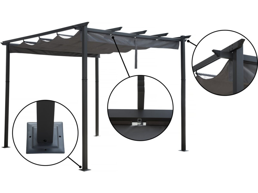 Pergola terrasoverkapping aluminium harmonicadoek schaduwdoek zonwering verstelbaar  - 3 x 4 m - Grijs
