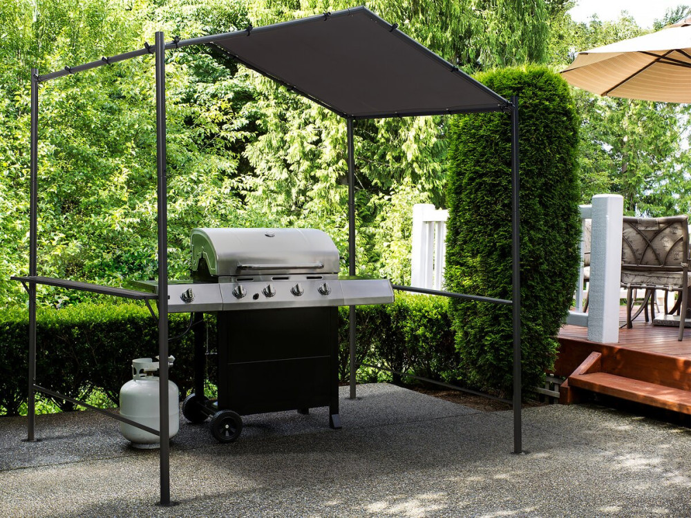 Pergola barbecue overkapping metaal aanbouw luifel zonwering - 277 x 149 cm - Antraciet
