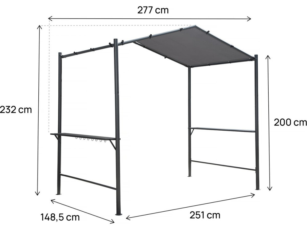 Pergola barbecue overkapping metaal aanbouw luifel zonwering - 277 x 149 cm - Antraciet