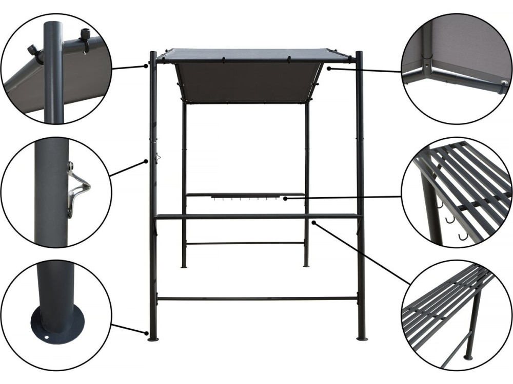 Pergola barbecue overkapping metaal aanbouw luifel zonwering - 277 x 149 cm - Antraciet
