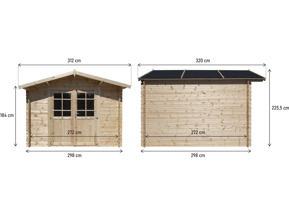 Tuinhuisje hout 9.4 m² "Lys" - 320 x 298 x 225 cm - 28 mm