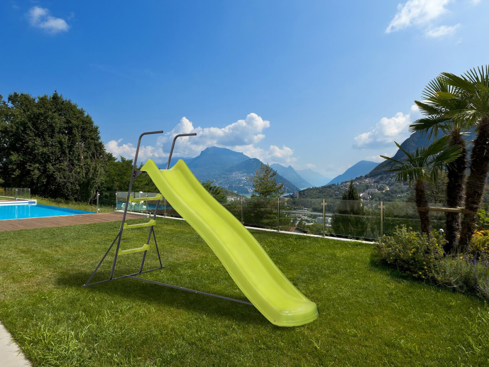 Glijbaan dubbele golf buitenspeelgoed "Poly" groen - 240 x 120 x 156 cm