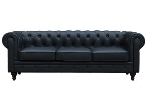 Bank bankstel Chesterfield "Aliza" - 208 x 82 x 70 cm - 3 zits - Zwart 2