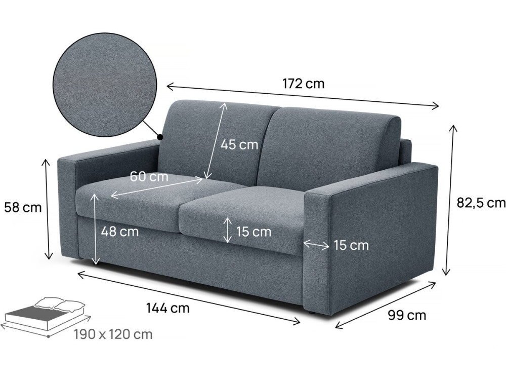 "Diana" express omvormbare stoffen bank - 120 cm bed - 2 plaatsen - Grijs