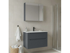 Wastafelmeubel met spiegel (2-delig) "Messina 85 v2" - 85 x 45 x 55 cm - Mat antraciet 2