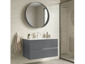 Wastafelmeubel met spiegel (2-delig) "Moonlight 90 v2" - 91 x 51 x 51 cm - Matgrijs 2