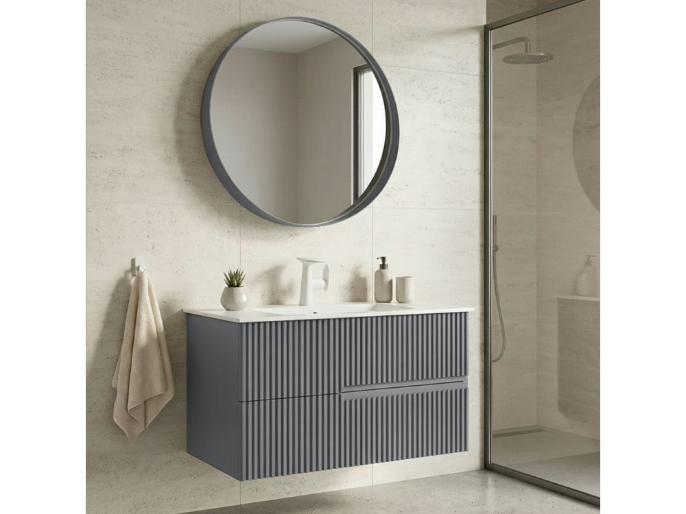 Wastafelmeubel met spiegel (2-delig) "Moonlight 90 v2" - 91 x 51 x 51 cm - Matgrijs