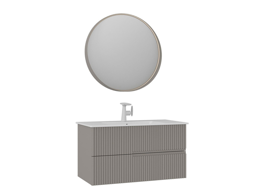 Wastafelmeubel met spiegel (2-delig) "Moonlight 90 v2" - 91 x 51 x 51 cm - Matte Mink