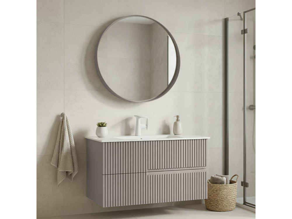 Wastafelmeubel met spiegel (2-delig) "Moonlight 90 v2" - 91 x 51 x 51 cm - Matte Mink