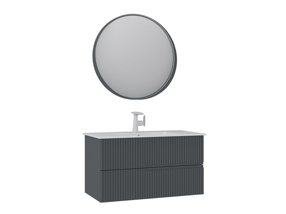 Wastafelmeubel met spiegel (2-delig) "Moonlight 90 v2" - 91 x 51 x 51 cm - Mat antraciet