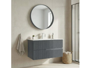 Wastafelmeubel met spiegel (2-delig) "Moonlight 90 v2" - 91 x 51 x 51 cm - Mat antraciet 2
