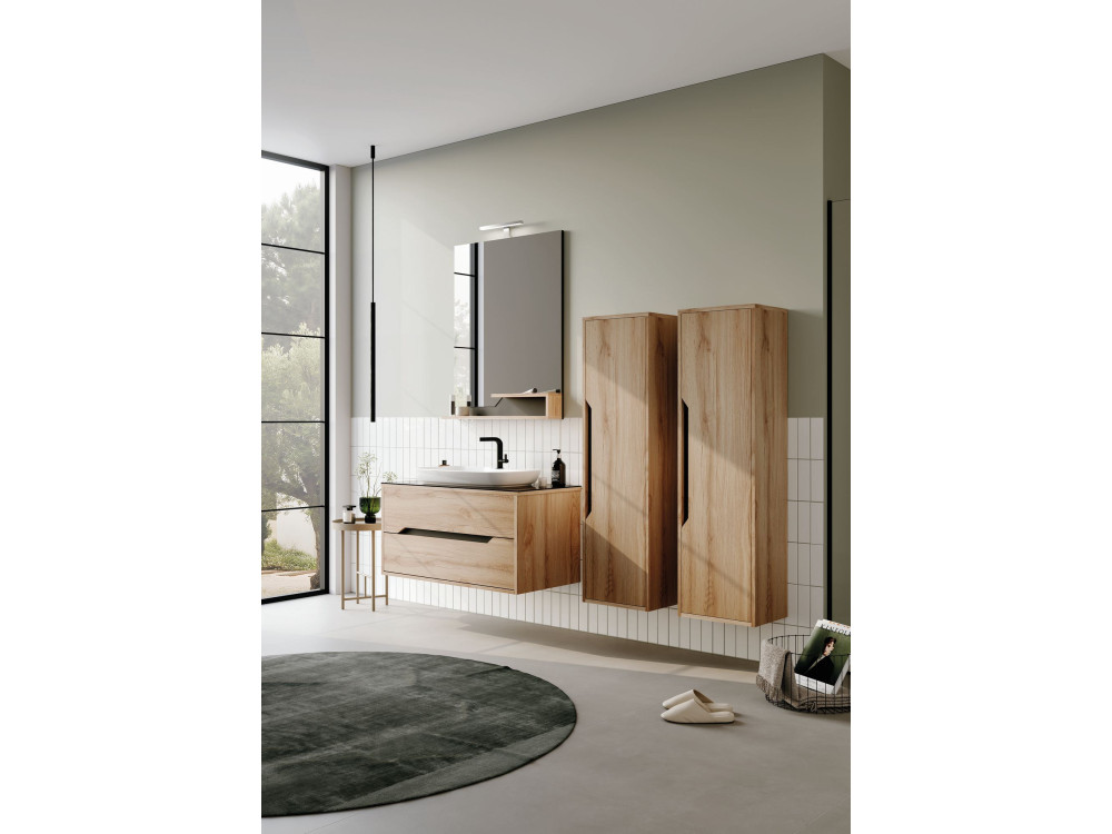 Wastafelmeubel met spiegel (2-delig) "Galia 100 v2" - 100 x 50 x 50 cm - Eiken